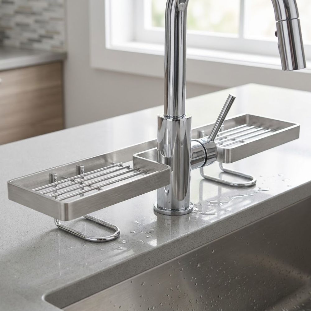 Sous Vide Rack Stainless Steel - ชั้นวางของในห้องน้ำสแตนเลสแบบเจาะรู กันลื่น ชั้นวางของอ่างล้างหน้า ไม่ต้องเจาะ แข็งแรง ระบายน้ำได้ดี