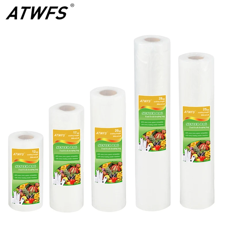 Vacuum Sealer Machine For Sous Vide - ATWFS ถุงสูญญากาศบรรจุภัณฑ์อาหารถุงซีลสูญญากาศสําหรับเก็บอาหารเก็บผลิตภัณฑ์สดกระเป๋า 12/17 /20/25/28 ซม.* 500