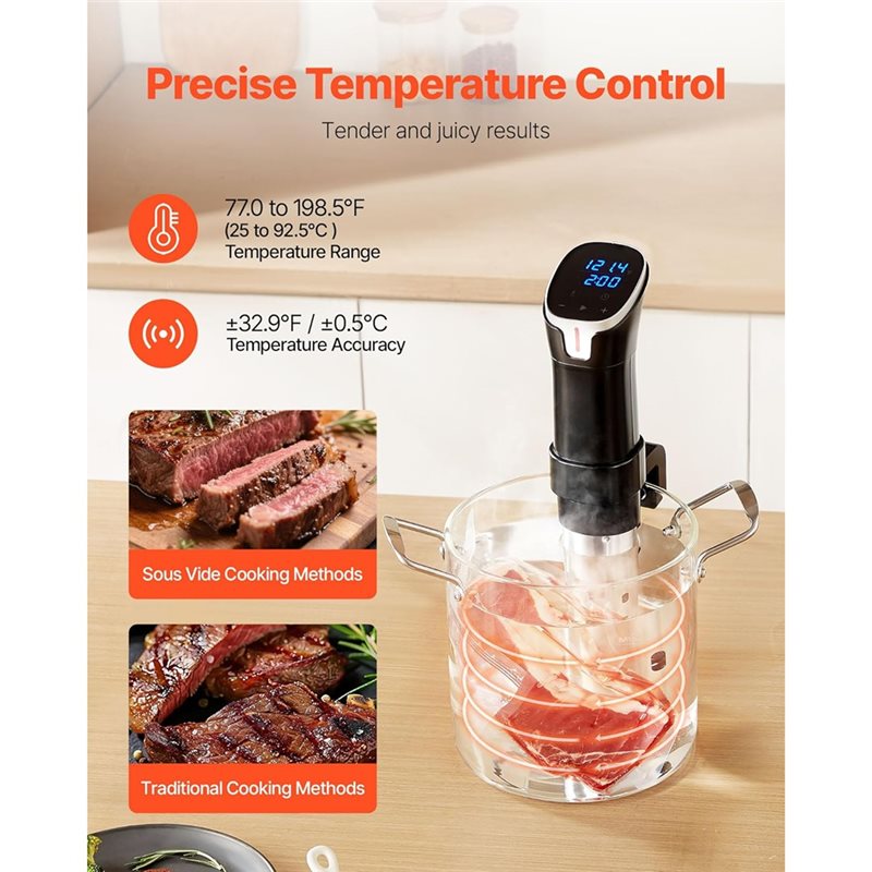 Sous Vide Precision Cooker 1100W - A23F-เครื่องทำอาหารซูวีดแบบแม่นยำ, เครื่องหมุนเวียนน้ำแบบจุ่ม 1100 วัตต์ พร้อมหน้าจอสัมผัส LCD,
