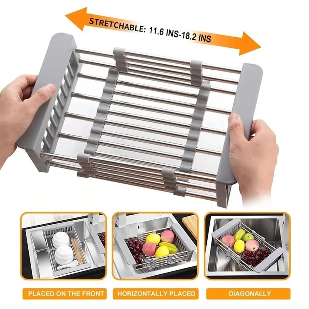 Sous Vide Rack Stainless Steel - ตะกร้ากรองเศษอาหารในอ่างล้างจาน สแตนเลสอเนกประสงค์ ขยายได้ สำหรับผัก ตะแกรงอ่างล้างจานแบบพกพา