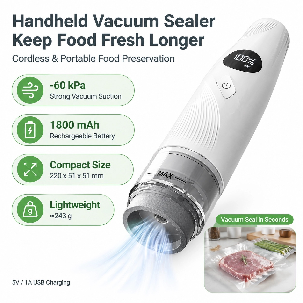Vacuum Sealer Machine For Sous Vide - เครื่องซีลสูญญากาศแบบพกพา ใช้สำหรับบรรจุอาหารในครัวเรือนและถนอมอาหารในบ้าน