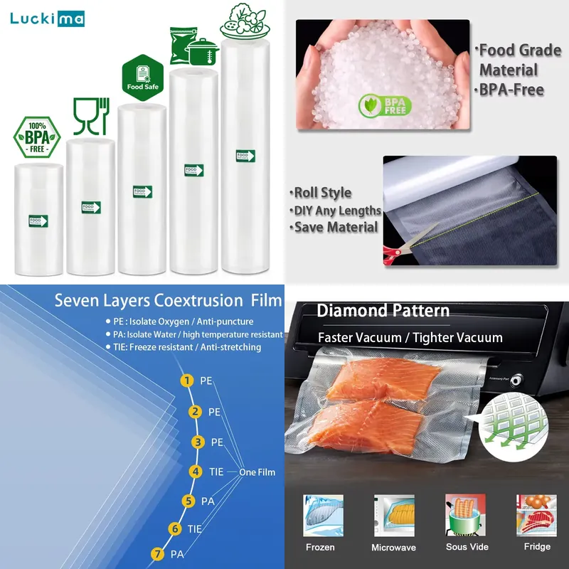 ชุดถุงซีลสูญญากาศ 5 ม้วน เกรดเ - Vacuum Sealer Bags Rolls Bpa Free บทวิจารณ์และราคา